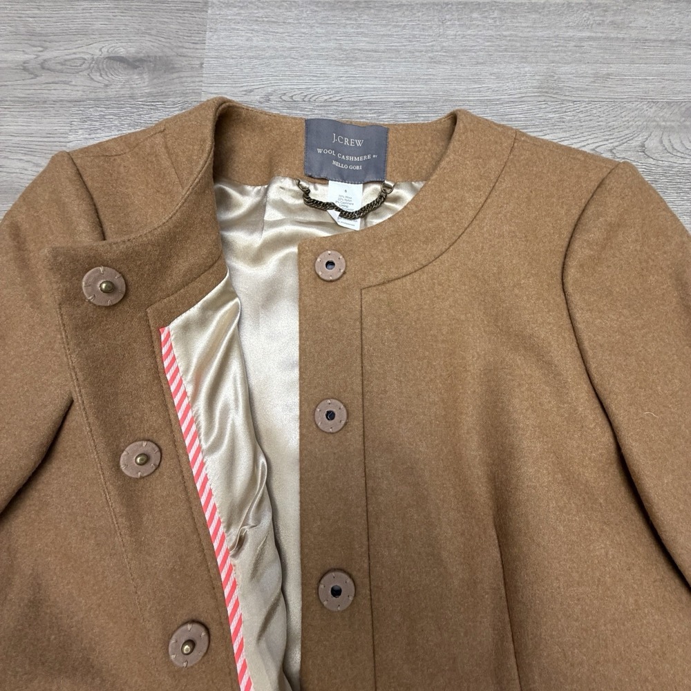 J.Crew Nello Gori Wool Cashmere Blend Peplum Long Coat Womens 6 Camel Brown - Picture 3 of 11